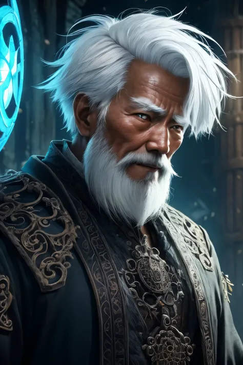 (extremely detailed 8k wallpaper), a medium photo of an old Asian man with white hair from the necromancer Gerrary, intricate, with many details, dramatic