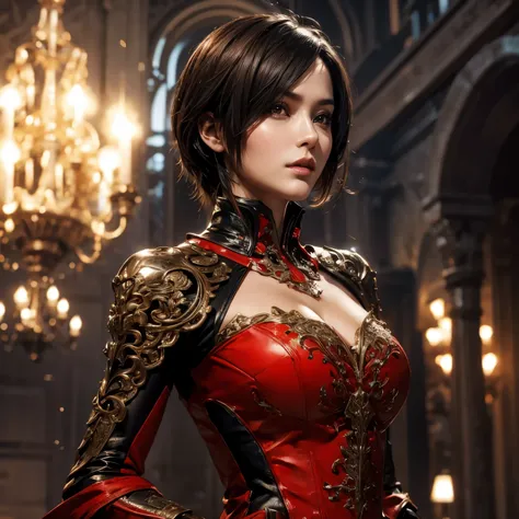 Ada Wong beauty young face in sci-fi suit steel tatical armor