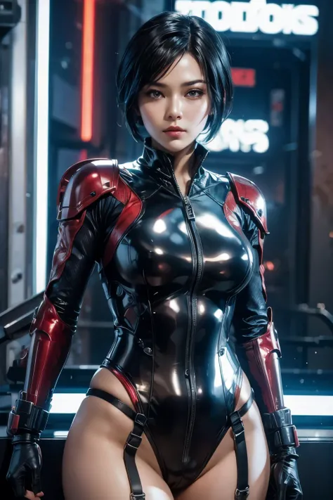 Ada Wong beauty young face in sci-fi suit steel tatical armor