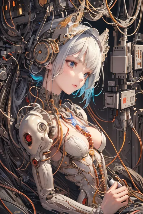 (((masterpiece))), (((highest quality))), ((super detailed)), (Detailed CG illustration), ((very delicate and beautiful)),(From the side),cinematic light,((1 mechanical girl)),alone,whole body,(machine made joint:1.2),((Mechanical marginal blood vessels co...