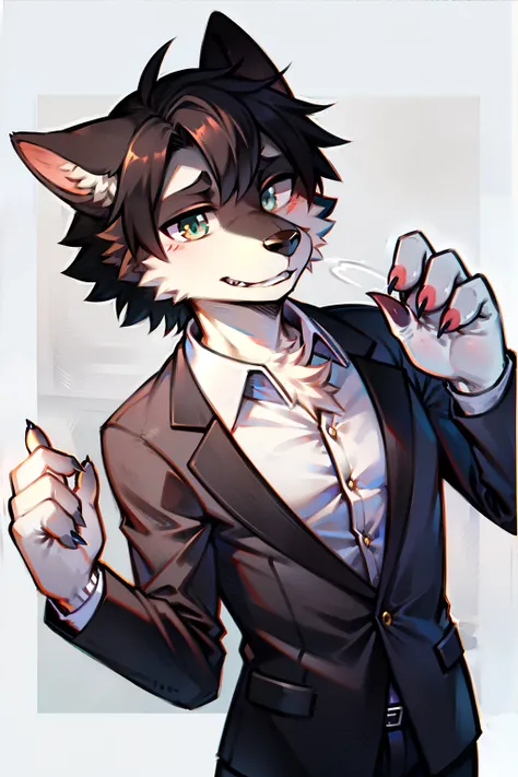 Wear a white shirt and suit，Border collie man wearing glasselue eyeit in shape