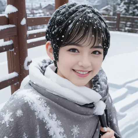 ((Best-quality, Masterpiece, Ultra-High-Resolution, (Photorealistic:1.4), Raw-Photo, Extremely-Details, Perfect-Anatomy)), 1girls, 18-years-old, the most popular Japanese-idol, grinning at heavy-snowy-mountain, paw-pose, open mouth,extremely cute face like...