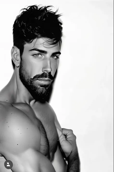 faaris azura with a beard and no shirt posing for a picture, model faaris azura, background : diego fazio, short beard, very att...