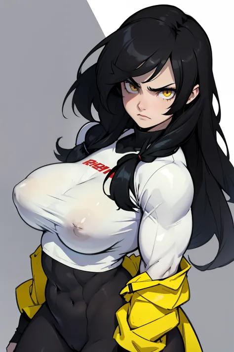 pale girl angry girl muscular girl thick girl breast girl black hair girl yellow eyes girl long straight hair tight tight