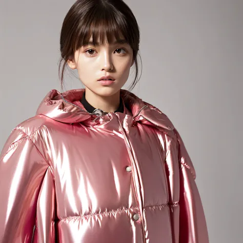 Moncler pink shiny silk puffer coat, Japanese