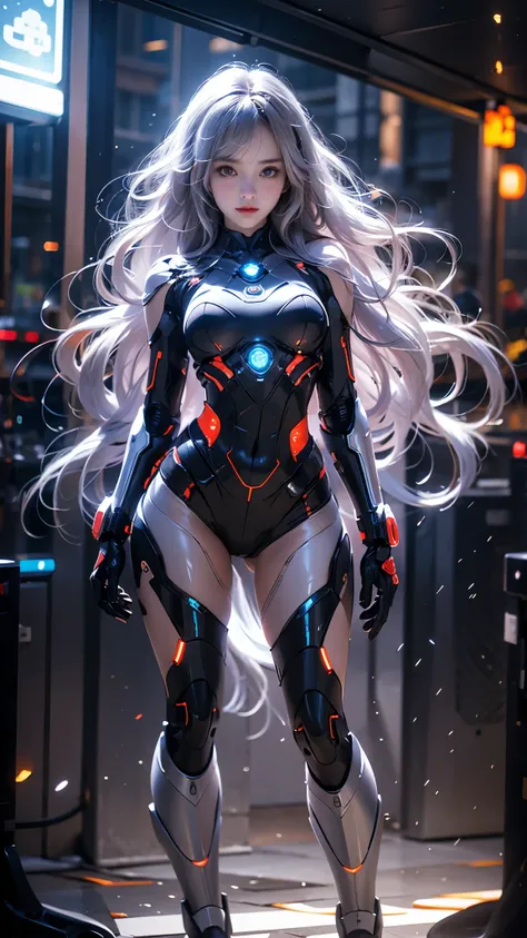 mecha girl，future，cool lighting，((((full body portrait)))),(((front photo)))，(((face shot))),face to face with you，looking into ...