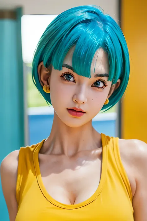 portrait closeup lone (buruma_brief_older buruma_dbz_buu)1.4, (cleavage large_breasts, tanktop), bob hair, standing, front view,...