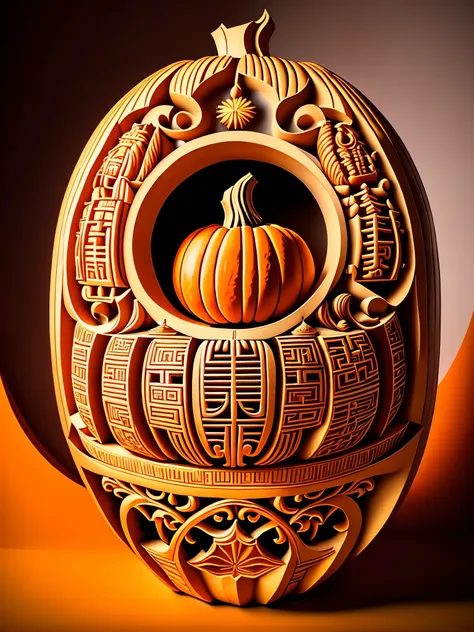 (the interior of a large pumpkin  carved with auspicious characters: 1.1), various fonts of chinese characters, including auspic...