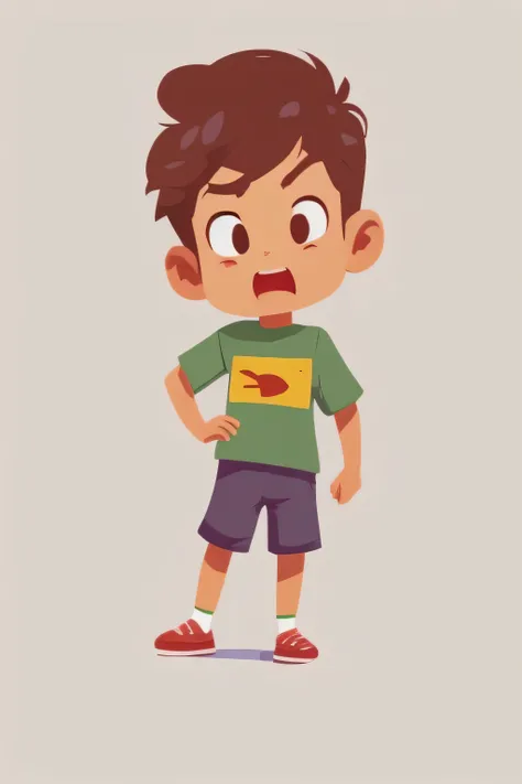 Cartoon young man in green shirt standing in front of white background.,A surprised face., Single man art concept, inspired By Goro Fujita, cute cartoon characters, very Chic character design, By Goro Fujita, Chic character design, Highly detailed characte...