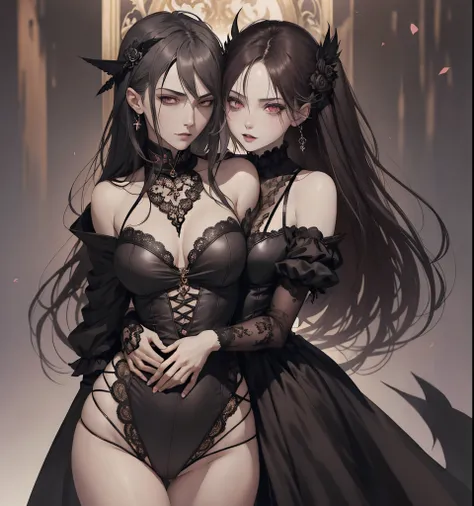 anime - style image of a couple dressed in gothic clothing hugging, guweiz on pixiv artstation, by Yang J, guweiz on artstation pixiv, eros and thanatos, artwork in the style of guweiz, wlop and sakimichan, trending on artstation pixiv, sakimichan and fran...