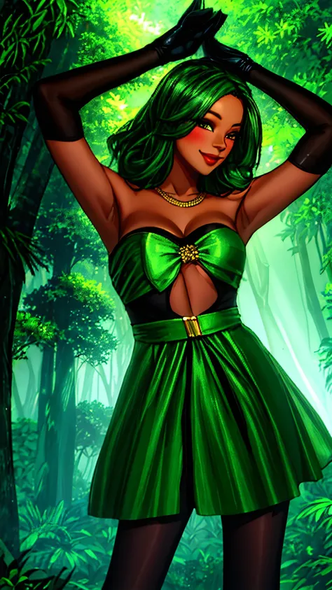 Hyper detailed,4k,dark skin woman in green dress and gloves posing for a picture,  bunny, black and green dress, dressed in a green dress, full body  set, wearing a green dress, green dress,  style, pink and black, rihanna as a heavenly angel, gorgeous dar...