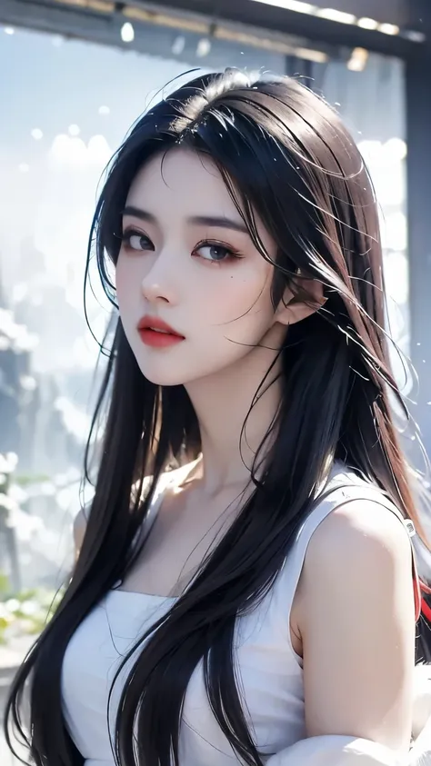 (masterpiece:1.4), (best quality:1.4), Very detailed, complex, Super detailed, (perfect face), illustration,soft light, breath-taking scenery, 1 girl, Dignified, elegant and generous, Vivid long black hair, rich and colorful, Colorful,3D modeling,CG quali...