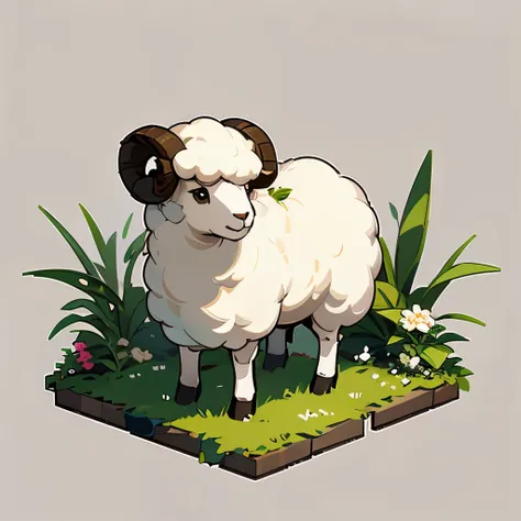 pixel, pixel art, best quality, a sheep, plants