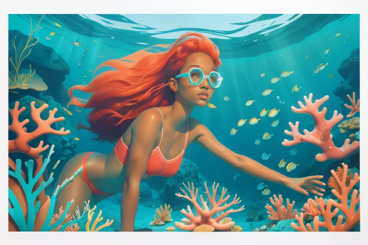 1990s Caribbean Island Snorkeling Expedition (Location: Bahamas):
Character: A young woman in her twenties with sun-kissed skin, snorkeling in crystal-clear waters.
Setting: The vibrant coral reefs of the Bahamas, where she embarks on a solo underwater exp...