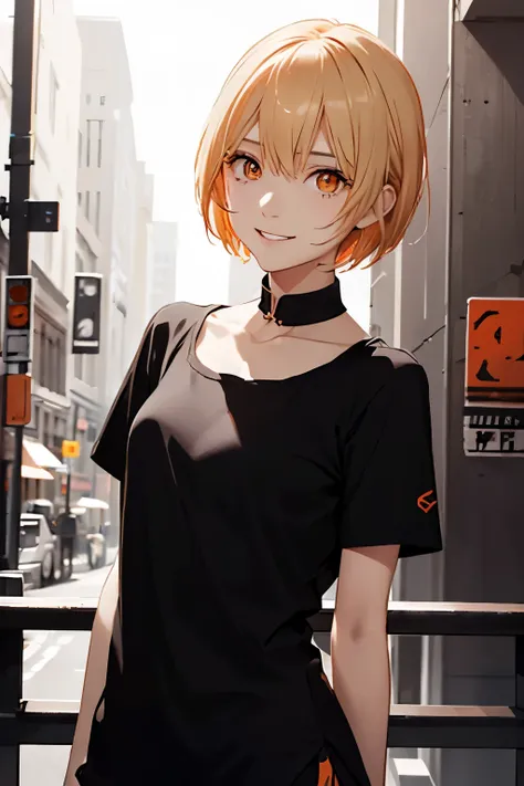 ots-14(solo)、orange eyes、dolls frontline 2、slender、short blonde hair、high resolution、high quality、bar background、two-tone black ...