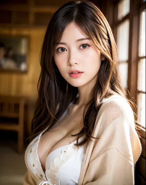 best quality, face focus, soft light, ultra high res, (photorealistic:1.4), RAW photo,
1japanese girl, solo, cute, (pupil, lights in the eyes),  detailed beautiful face, (small chest),(high resolution detail of human skin texture),
(long hair),
indoor,
Dam...