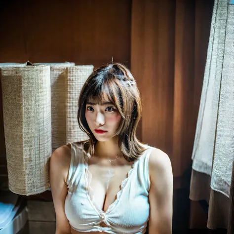 solo, japanese girl,masterpiece,born photo,real person,born,,shiny skin,masterpiece,Unbelievably,professional photography lighting,Beautiful eyes in every,detail,analog style, pay attention to detail, blush,luxury,hotel room,underwear,big breasts, boobs, z...