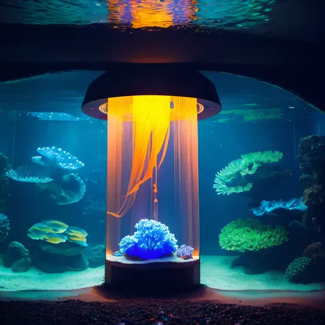 aquarium　jellyfish　tunnel shape　night