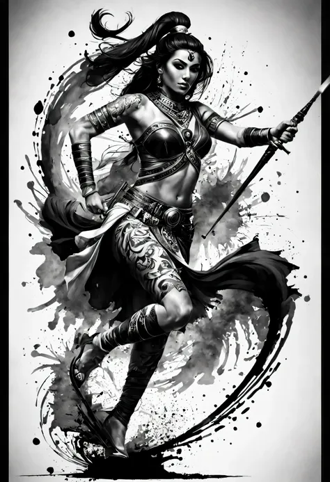 egyptian warrior, the art of tattooing, ink splash, swirl of ink, arabic letter, art at its best, black, white & grey, 血