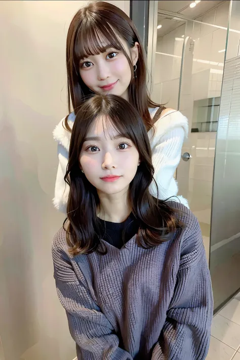 Arafe woman with long brown hair wearing a gray sweater, TWICE&#39;s Tzuyu, Chiho, with short hair, Yoshitomo Nara, deayami kojima, cute - well-groomed - face, a 19 years old girl, Chiho ashima, Chen Xintong, ayami kojima amano smile