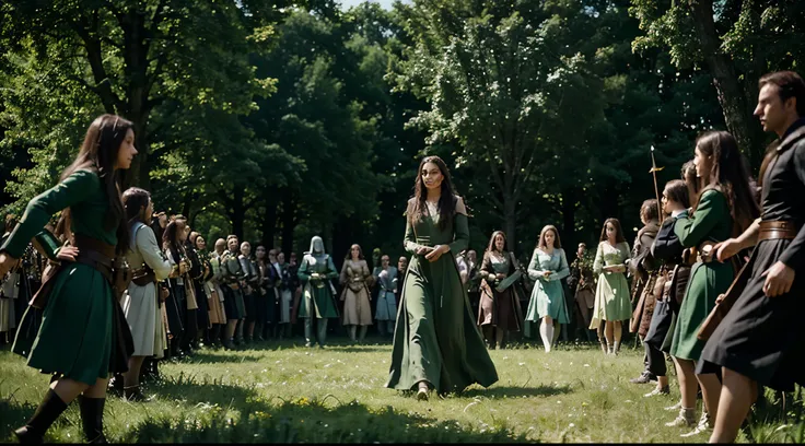 In a green meadow stands a sorceress leading a group of knights. With a brave expression, she guides them towards their destination. Behind her, a green forest eerily stretches out and beyond that, Castle rise in the distance. The most suitable effect for ...