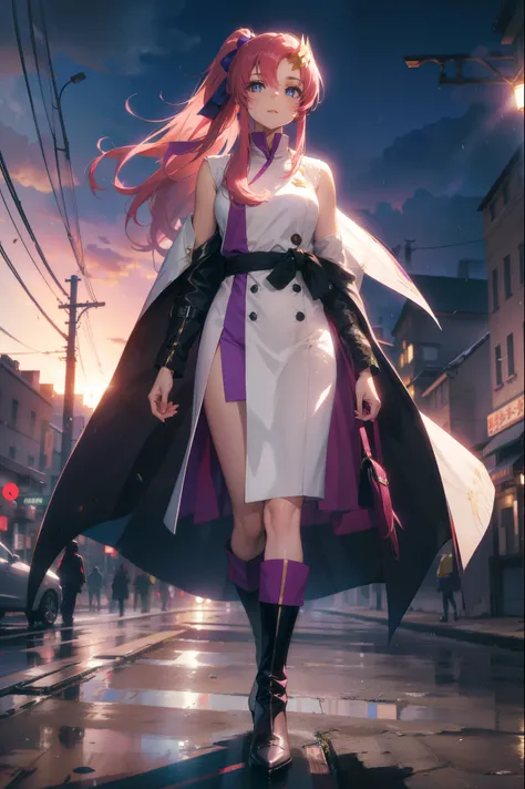 lacusclyne, lacus clyne, blue eyes, hair ornament, long hair, wave hair ornament, pink hair, ponytail, hair ribbon, hair clip,
BREAK ankle boots, black robe, boots, coat, long sleeves, red ribbon, ribbon, robe, sidelocks, sleeveless coat, white coat, white...