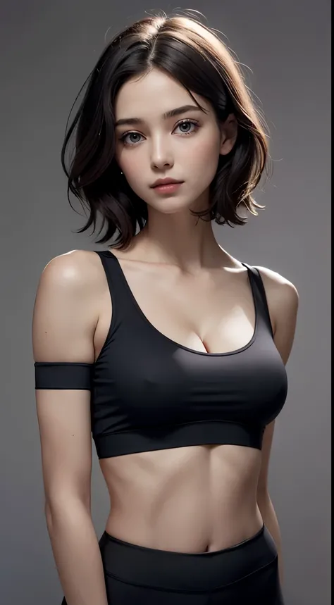 Looking at Viewer, cinematic lighting, Perfect fit, soft light, High resolution skin:1.2, realistic skin texture, body tired from sports、30 years old mature woman、small face、no makeup、Makeup is light、short cut hair、dark brown hair、Bust B Cup、small breasts ...