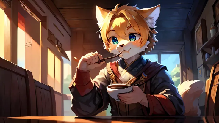 top quality, best quality, High quality illustrations, masterpiece, ultra high resolution, Detailed background, Detailed background, coffee店, drink, eat, coffee, staff, 6+boys, ridiculous(Very detailed beautiful face and eyes)perfect anatomy, Express, good...