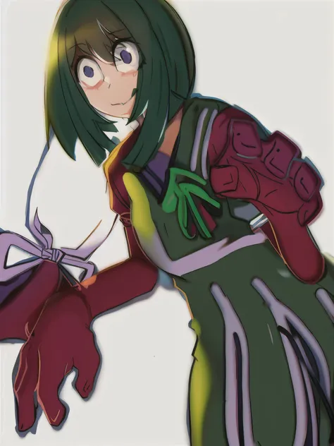 there  a drawing of a woman in a green dress, fighting pose, anime pose, in anime style, in an anime style, anime moe artstyle, very anime style, with index finger, cel shaded!!!, inspired by Jin Homura, fight pose, in japanese anime style, inspired by Rei...