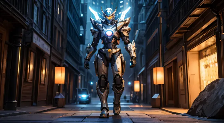 ((Best quality)), ((masterpiece)), (highly detailed:1.3), 3D,Shitu-mecha, beautiful cyberpunk man with her mecha in the ruins of city from a forgoten war, ancient technology,HDR (High Dynamic Range),Ray Tracing,NVIDIA RTX,Super-Resolution,Unreal 5,Subsurfa...