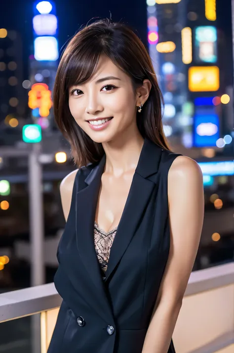 highest resolution, 4K, masterpiece: 1.3), japanese mature, sexy: 1.1, fine eyes, slender body shape, realistic teeth, double eyelid, whole body, highest quality, be familiar with, business suit, In the city, night