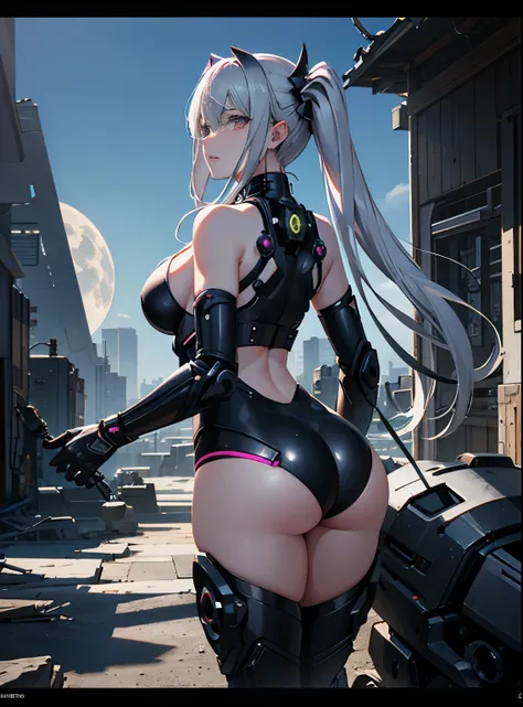 ((highest quality)), ((masterpiece)), (High resolution:1.3), 3D, Shitsumeka, Beautiful cyberpunk woman with mech in the ruins of an abandoned city, ancient technology, HDR, ray tracing,  super resolution, unreal 5, Scattered beneath the surface, PBR textur...