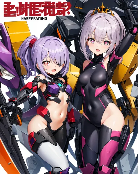 Japanese_anime_style,1figure_girl,(loli:1.5), (short_ponytail:1.3), (light_whitish_purple_hair:1.3),black_mechanical_armor_parts,white_breasts_parts_red_black_body_suit,bare_shoulder,bare_slender_thighs,medium_breasts,on_the_desk, desk_background,Stinging_...