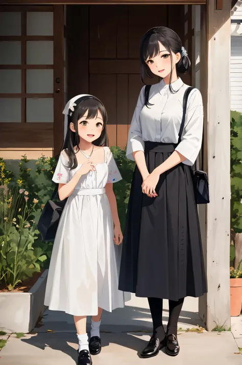 Illustration of a stylish Korean housewife and her elementary school daughter