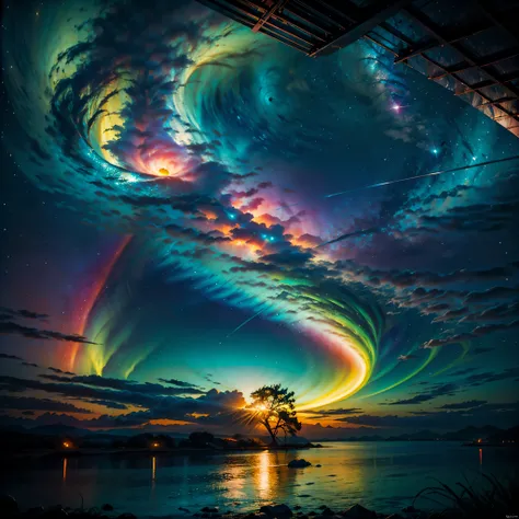 Hyper Vibrant Nebulae Octans by_Mappa Spacious Starry_sky ((🎈Sunset epic sunshine parabolic sunrise Rain_Color Colorful_liquid_on_naked_body:1.3 Colorful_body Colorful_ink_on_hair:1.2 Rainbow Abundant_colorful_liquids White_liquid fullbodye wet_Color_liqui...