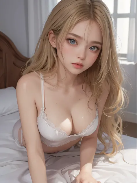 (((extreme beauty)))、((glowing skin))、light blue micro bikini、lacy fabric、（Very small swimsuit）、16 year old beautiful girl from Prague、tears、((Natura blonde hair))、shiny, glowing skin、silky hair((masterpiece、最high quality、Super detailed、film light、High res...