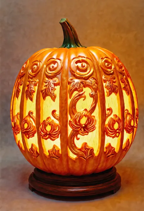 pumpkin lantern,pumpkin relief,pumpkin art,embossed art,elaborate relief,，surreal, high detail, detailed, lifelike, natural pump...