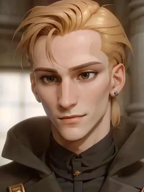 Nikolai has golden hair, shaved on one side and styled on the other, brown eyes and slightly crooked nose, he has a beautiful face, "outlined by the features of a fairy-tale prince". He is described as extremely charming, handsome and smiling