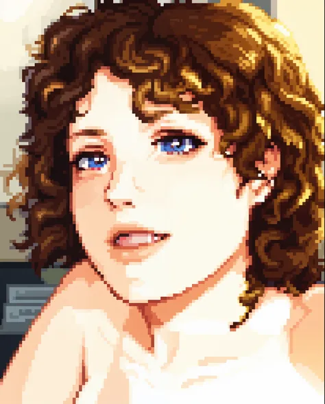 ms art of a woman with curly hair ,  (dark shorter curly hair), ms paint, pixel art