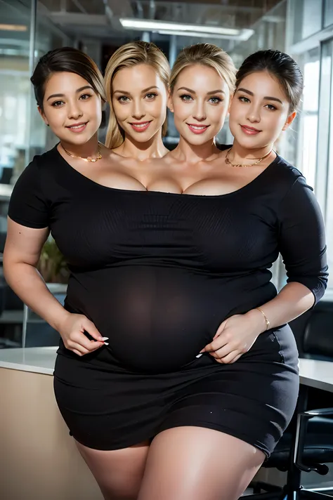 (((4heads))),**Render**: full body, girl, woman, fat 1 person, fat, feminine face, no facial hair, no body hair, (((Dressed like an office worker))), blonde, overweight, thick, cute face, morena, detailed skin, A detailed eye, Rendering in highly detailed ...