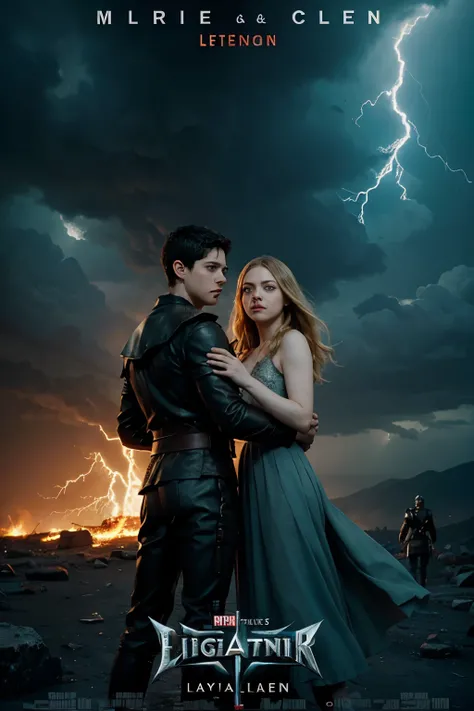 logan lerman and amanda seyfried, movie, epic, movie poster, adventure, fantasy, greek mythology, fire and lightning