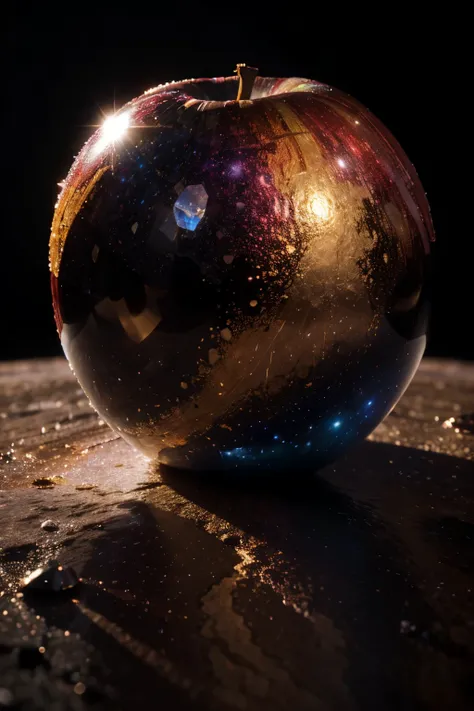 high quality, 8K Ultra HD, Space stars and galaxies inside an apple made of crystal, by yuki sakura, high detailed, Beautiful, epic, vibrant colors, surface detail, surreal lighting, 4K, 8K, 64K, photography realistic, hype realistic, detailed, highly deta...