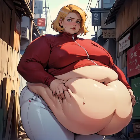 (masterpiece, best quality, highres:1.3), (realistic:1.3), 1girl, totally spies, (obese:1.4), (ussbbw:1.4), (fatblob:1.4), (thin...