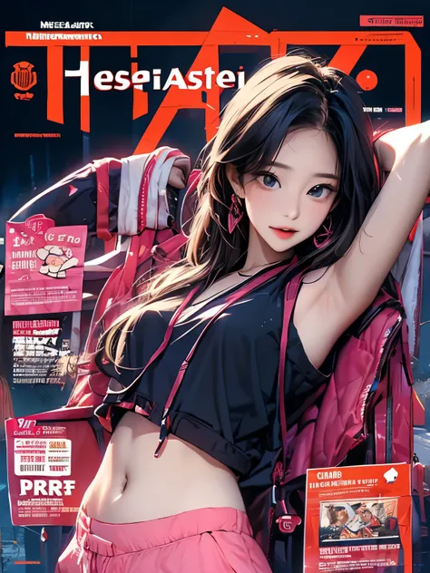 { masterpiece } { NSFW :Hentai} { Background : magazine cover : high quality } { chatacter : Jihan : fit body : small breast : smooth hair : modelling outfit : armpit : dynamic pose }