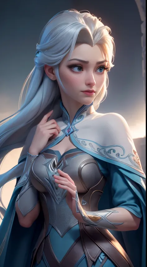 Highly detailed CG unity 8k wallpaper, style shot, complex, high detail, dramatic, highest quality movie still image, very detailed, masterpiece, best quality, character design, Elsa, Elsa from Frozen, (( Dark style)), realistic ultra-detailed rendering st...