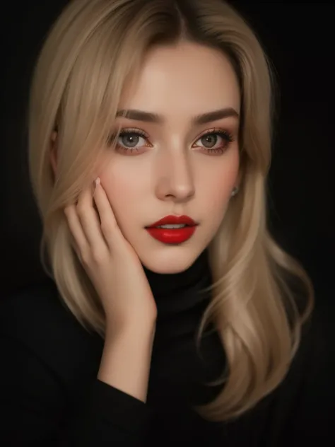 a close-up of a woman in a black sweater and red lip, dasha taran, headshot Foto do perfil, Yelena Belova, rosto perfeito ), Aleksandra Waliszewska, imagem de perfil, Retrato de Sophie Mudd, Anastasia Ovchinnikova, face like exposed ester, Foto do perfil, ...