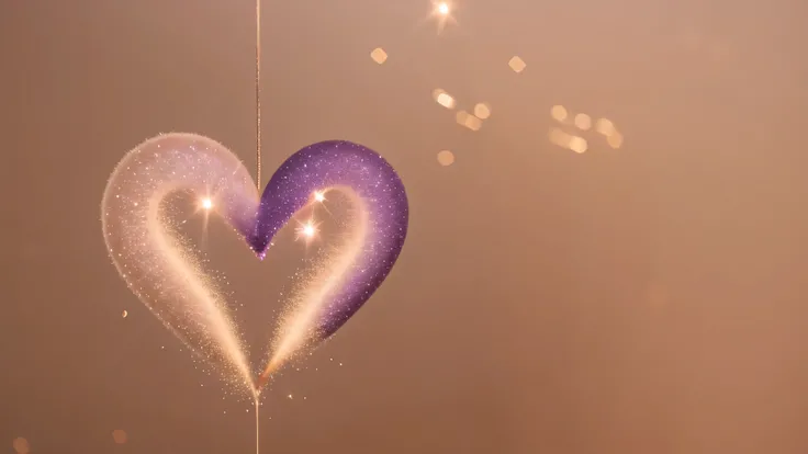 matte lilac-brown heart and sparkling magic sparks , lightning and energy flashes ,heart with flowers ,on a soft beige background, Clear Focus, High Quality 8K