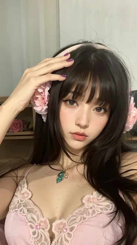 Mujer arafed con sombrero rosa y sujetador rosa, muy hermosa linda catgirl, girl linda-fina-cara, flequillo esponjoso, dulce conejita ultrarrealista, anna nikonova aka new milkmaid, bella delfina, con pelo largo y ojos penetrantes, ilya kuvshinov con pelo ...