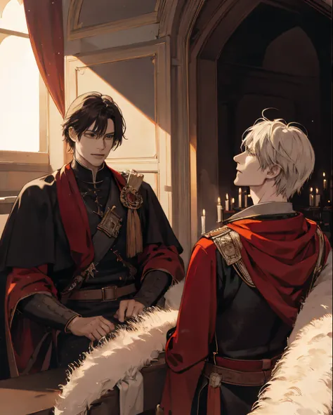 The swordman with the king, at the down, castle, romantic