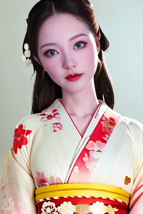 (8k, RAW photo, best quality, highres:1.2), (realistic, photo-realistic:1.5),  1girl, solo , pale skin,   beautiful face,  cute, extremely detailed eyes, cherry heart-shaped lips, upper body,  kimono,